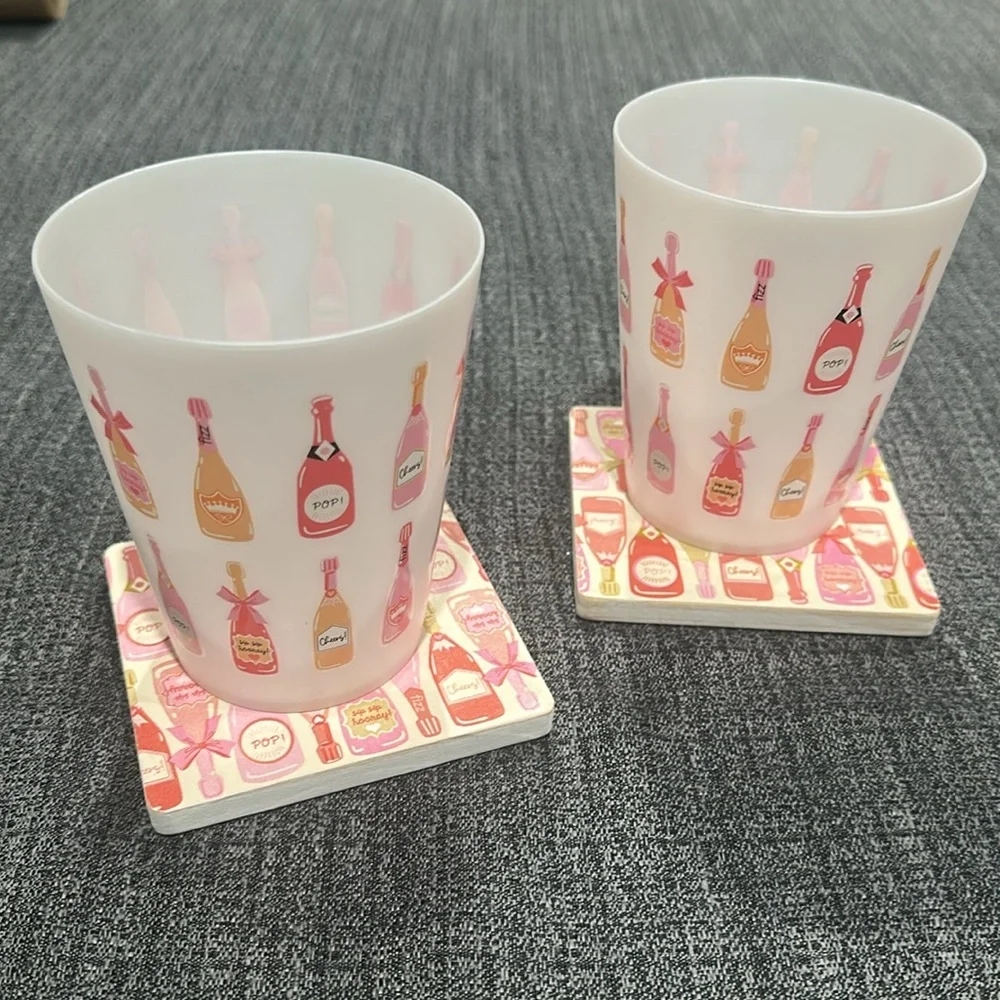 Champagne Bottle Design Party Cups and coaster set